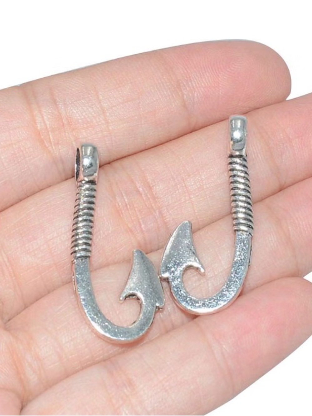 🏝️Silver Fishing Hook Charms - Set of 18